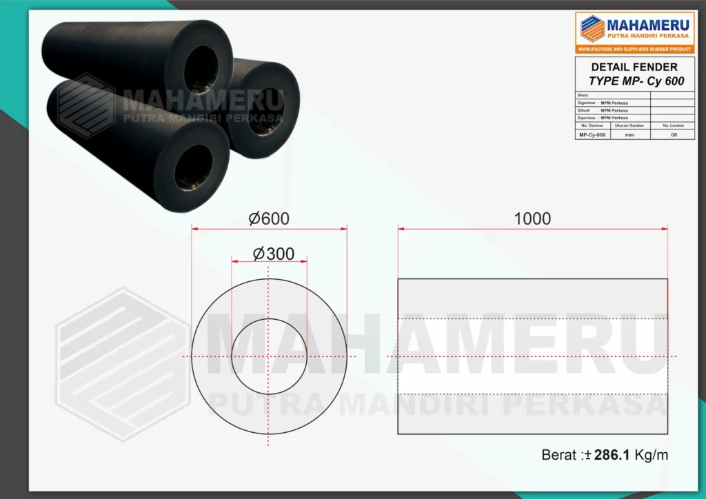 Spesifikasi Rubber Fender Tipe Cylinder 600 H