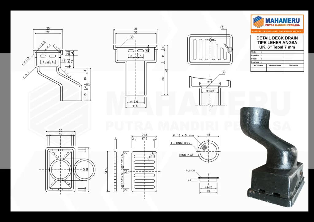 Spesifikasi Deck Drain Leher Angsa Tebal 7 mm 6 Inch