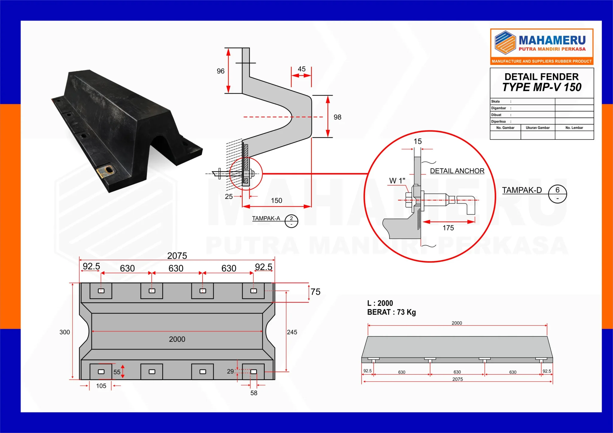 spesifikasi rubber fender type v
