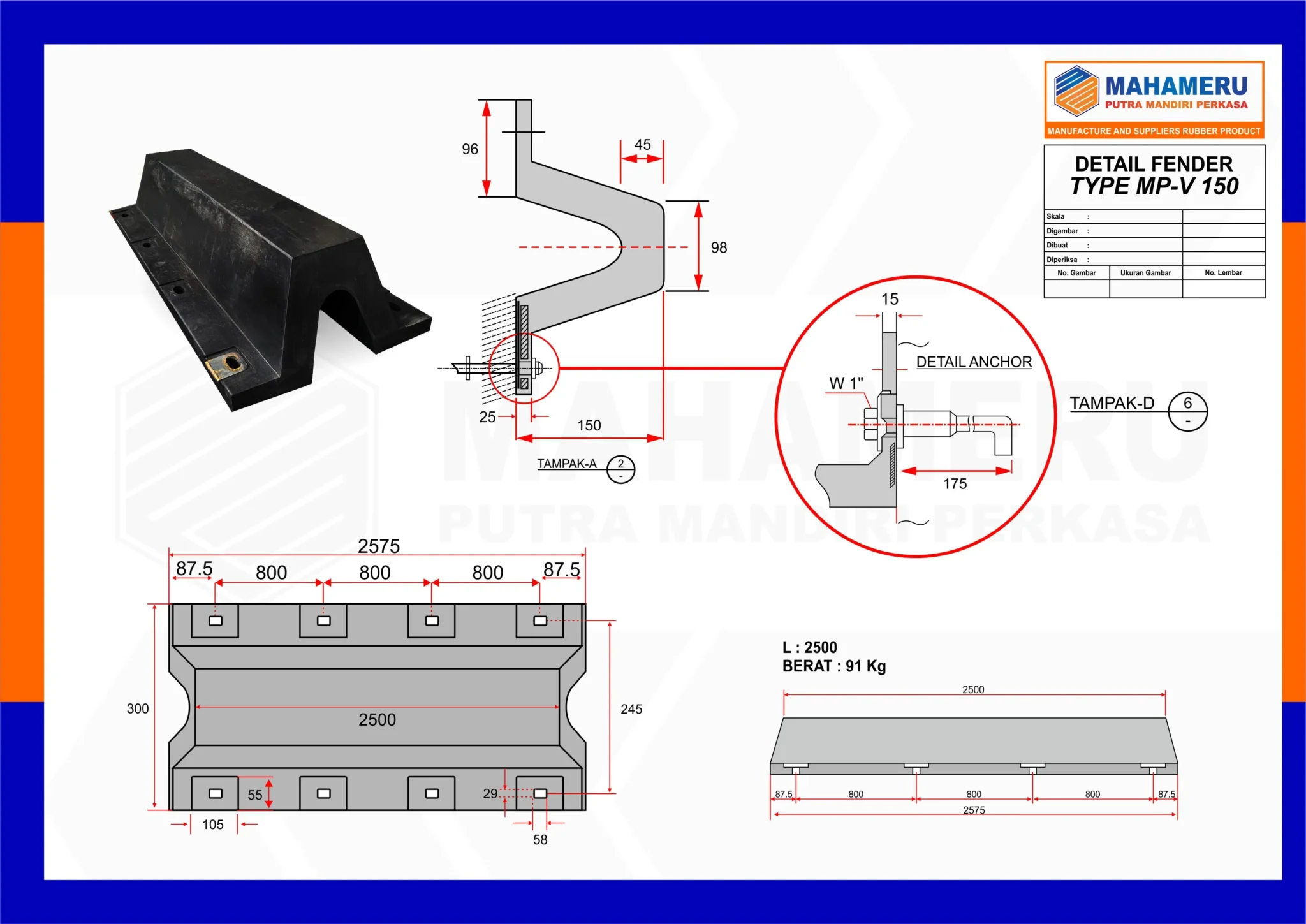 spesifikasi karet fender tipe v