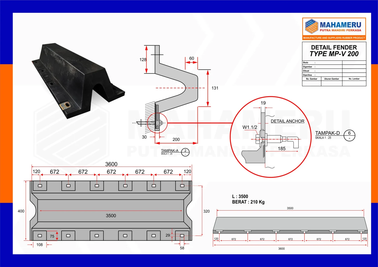 karet fender v, rubber fender v, v fender, fender tipe v