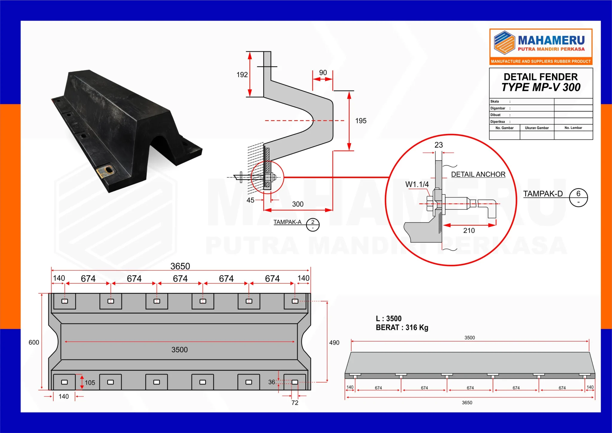 mpmperkasa,rubber fender type v,karet fender tipe v,